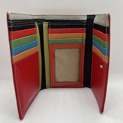 Vera Pelle Genuine Leather Red Multicolor Wallet Card Holder Coin purse