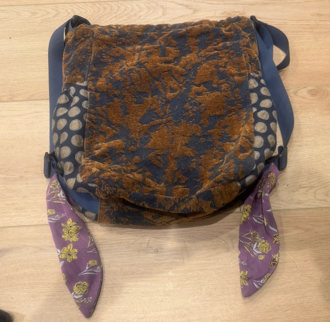 Artisan Patchwork Fabric Backpack Crossbody Multi… - image 2