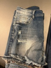 Women s Blue Light Wash Denim Cargo Cut Off S...