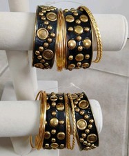 New Goldtone Black Brass Thin Wide Bangle Bracelets Stacks Lot New Goldtone Black Brass Thin Wide Bangle Bracelets Stacks Lot