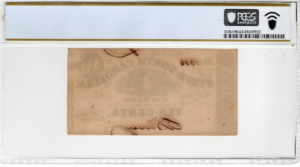 NC CR-113 1862 $0.10 North Carolina Paper Money - PCGS-B Choice Unc 63 - CHOICE - Image 2 of 2