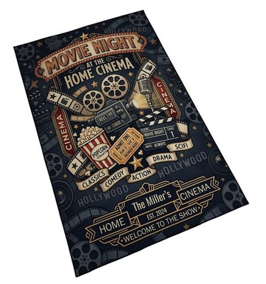 Personalized Movie Night Rug Custom Home Cinema Floor Mat Gift Decor