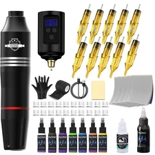 Wireless Tattoo Kit Complete Pen Machine with Power Supply Needles Ink Paper