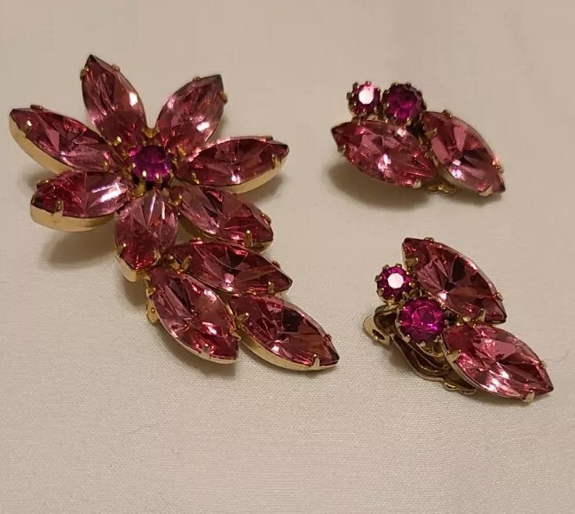 Vintage Barbie Pink Brooch And Clip On Earrings