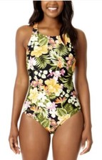 Women's Hurley Full Coverage One Piece Swimsuit UPF 50 Size Medium Green Black