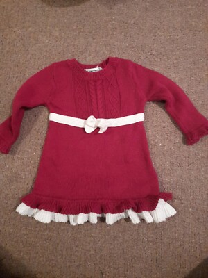 Baby Mädchen rot/weiß Weihnachtskleid Langarm Alter 3-6 Langarm 