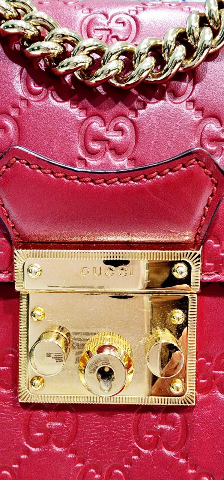 GUCCI Guccissima GG Padlock Backpack Red Leather image 3