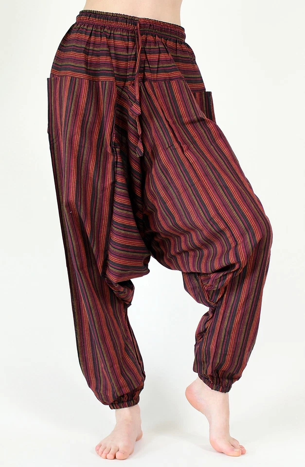 Gestreifte Haremshosen aus Nepal Einheitsgröße 8 Farben Aladinhose Handarbeit - Bild 1 von 1