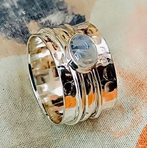 Genuine Rainbow Moonstone Ring – .925 Sterling Silver Overlay, Handmade, 9.80 Ctw, Size 6.5