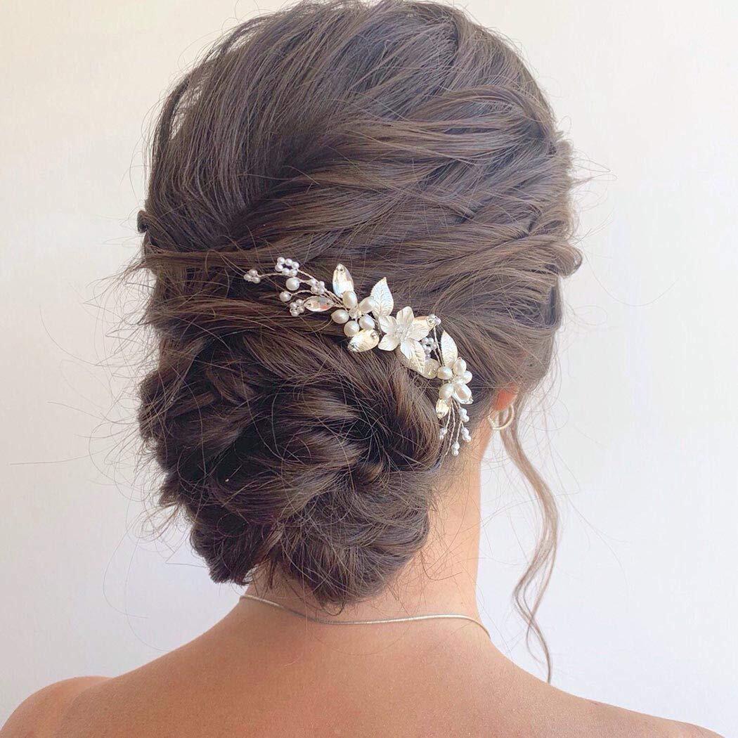 3pk Flower Bridal Hair Pins Pearl Rhinestone Wedding Hair Piece Bride Wedding Flower Hair Pins 3 Pack Gold Pearl Crystal  main image 2