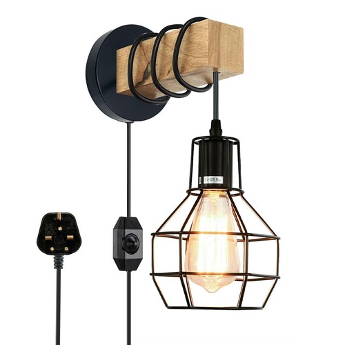 LEDSone Modern Industrial Wall Light Metal Wood Plug in Lighting Fixtures - Picture 15 of 21