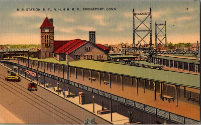 Postcard Railroad Station N. Y. N. H. & N. H. R. R. Bridgeport CT Linen Unposted