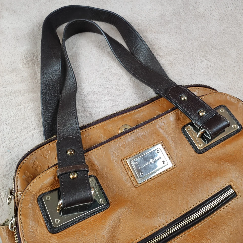 Patrick Cox Womens Shoulder Bag Brown Tan Leather Multi Pockets Logo Motif Large - Image 3 of 4