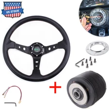 Universal 350mm 14" Racing Car 6 Bolt Steering Wheel with Hub Adapter US