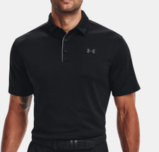 NEW UNDER ARMOUR BLACK GRAPHITE MEN'S UA TECH PERFORMANE LOOSE POLO GOLF SHIRT L