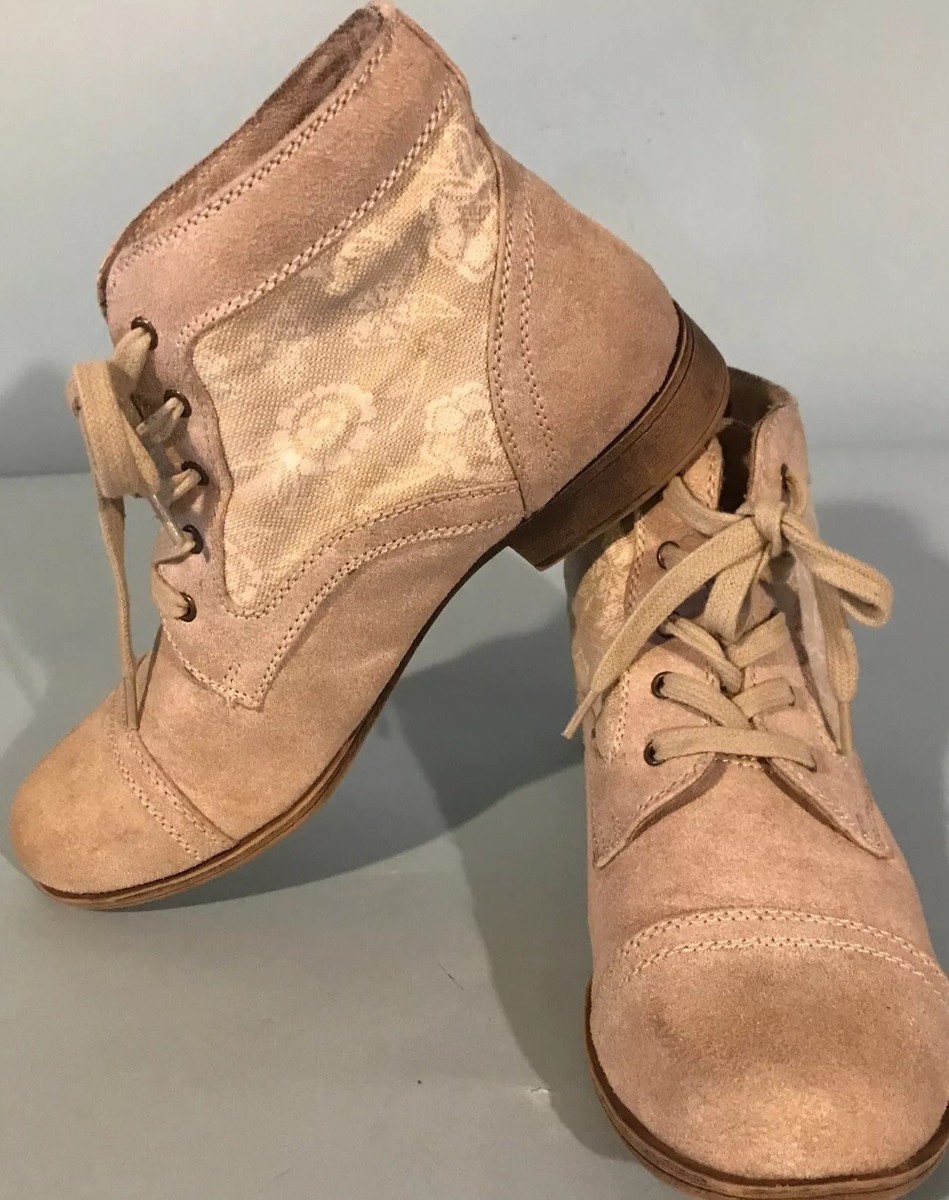 Roxy Khaki Suede Ankle Boots Woman’s SZ Fremont Prairie Floral Print on  Canvas