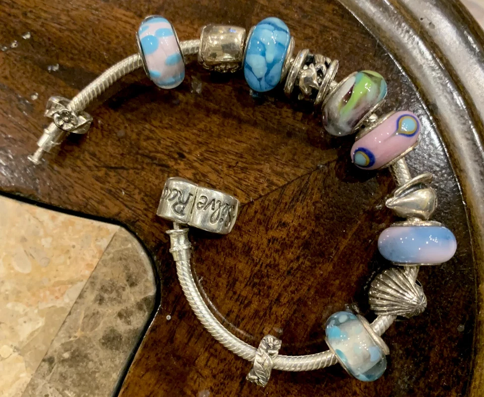 Auténtica pulsera Silverado de plata de ley 925 con dijes de Murano y náuticos ~ ¡USADA EN EXCELENTE ESTADO! Foto 2 de 4