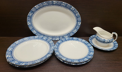 9x Stück Rutland Halbporzellan Speiseteller Salatteller oval Platte Sauce