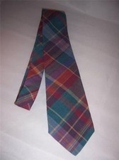 Lands End Mens Necktie Multicolor Plaid 100% Cotton Made in USA NEW
