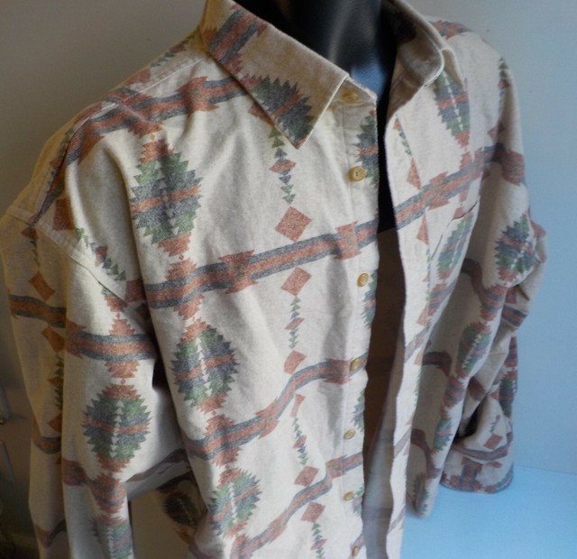 Cabelas Outdoor Gear Mens Aztec Print Heavyweight Flannel Shirt Size 2XL Beige | eBay