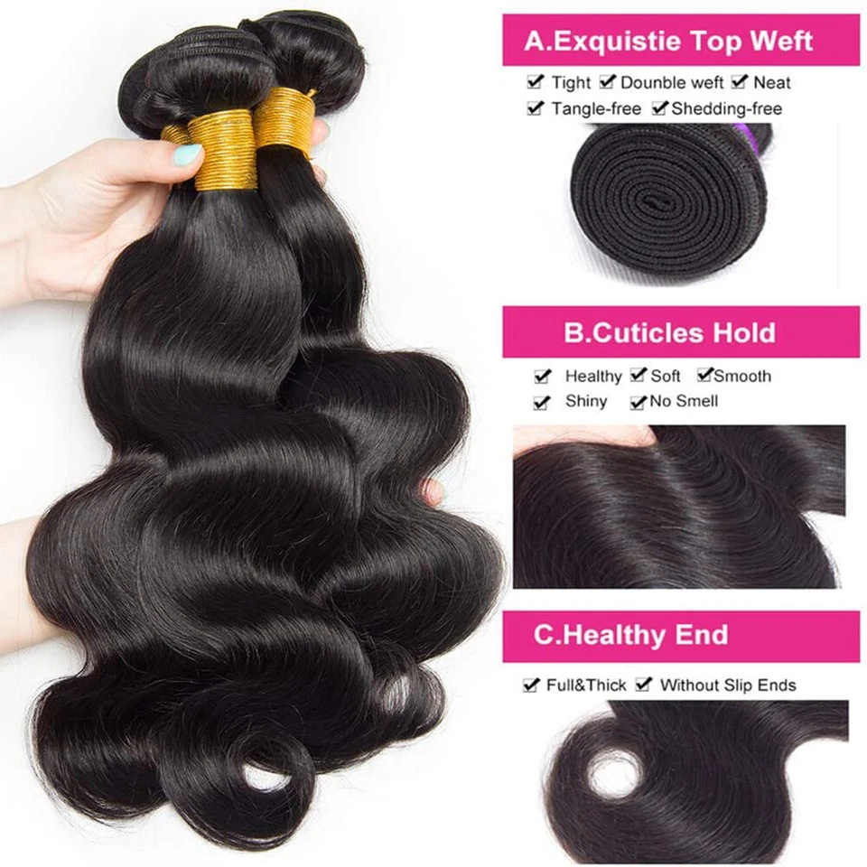 Paquetes de cabello humano virgen brasileño 9A cuerpo recto extensiones rizadas profundas trama Foto 4 de 4