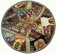60" GIFT FOR HER HEAVILY BEAD ART DÉCOR SARI ZARI WALL HANGING ROUND TAPESTRY