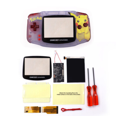 8 Colors Mod IPS V2 Backlight Screen Set For Game Boy Advance GBA -Pokemen Case