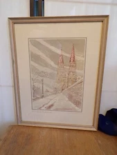 J. Arthur Schott Picture of St. Helena Cathedral~21"x16"~Signed "Schott'49"