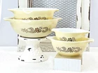Pyrex Cinderella Homestead Nesting Mixing Bowls Tan & Brown 441 442 443 444