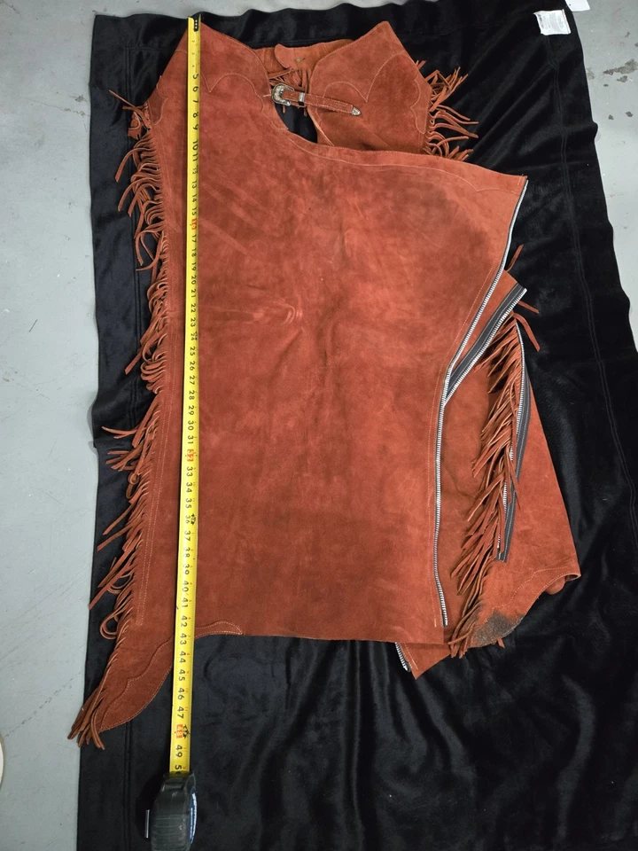 Vintage Leder Chaps braun Wildleder Fransen durchgehender Westernreiten Reißverschluss - Bild 4 von 4