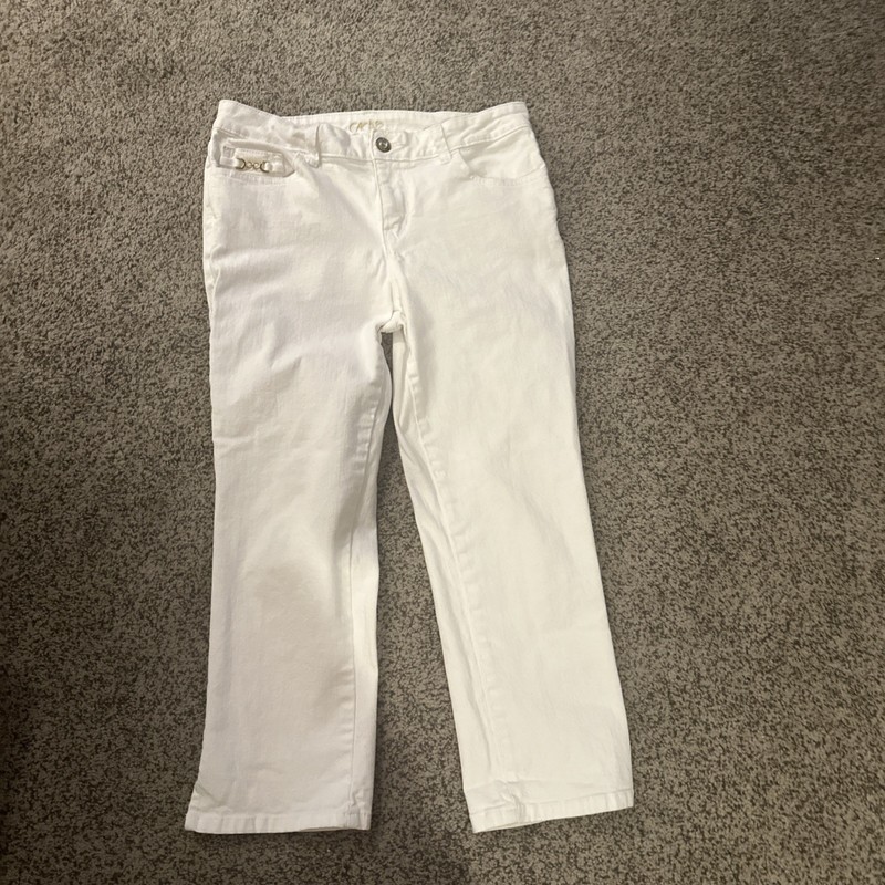 Womens CACHE Cropped White Cropped Jeans Sz. 8. EUC