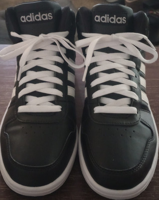 adidas Black & White Lace Up Mid Top Men's Athletic Sneakers Rubber Outsole