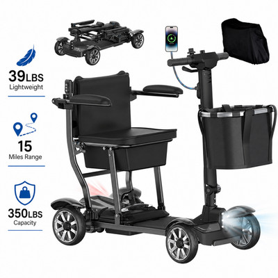 39LBS Foldable 4-Wheel Mobility Scooter for Seniors All Terrain Airline Approved