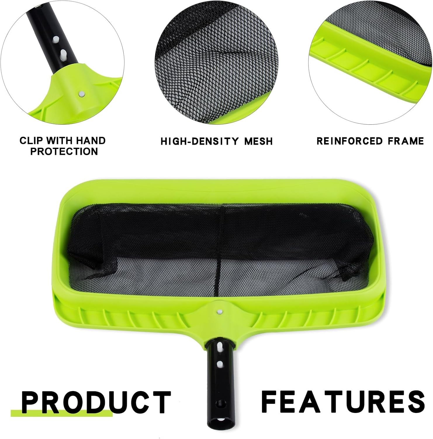 Swimming Pool Leaf Skimmer Net with Reinforced Deep Rake Frame for Easy Cleaning