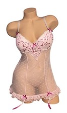 VELVET KITTEN Pink Silky Sheer Shiny Embroidery Nylon Garter Nightgown L