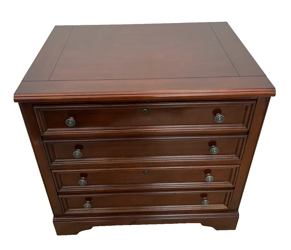 Archivador Lateral, Dos Cajones de Bloqueo Llaves, Altura Escritorio Bandas Caoba Foto 4 de 4