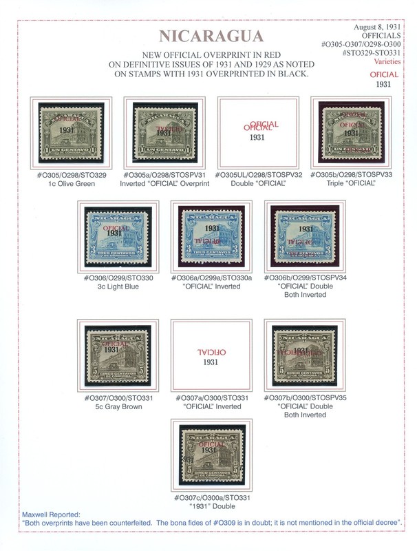 NICARAGUA BYERLEY Specialized Album Page Lot #87 - 1931 ERRORS VARIETIES - $$$