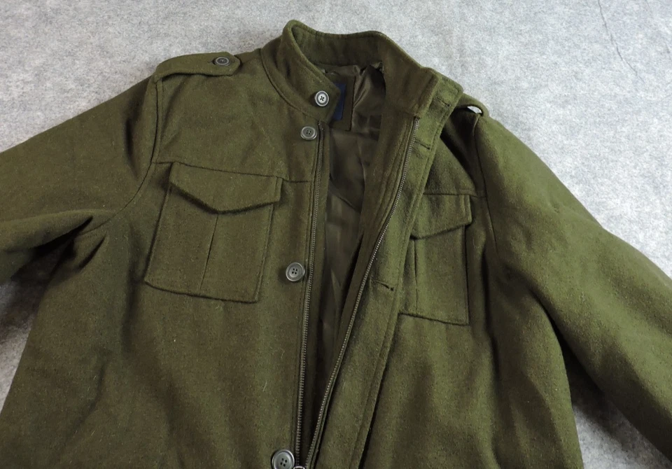 Old Navy Mens Large Military Pine Needles Wool Blend Zip Jacket Pleated Pocket - Image 4 of 4