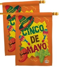 Cinco de Mayo House Flag 2 pcs Pack Summer Party Cactus Pinata Sombrero Mexican