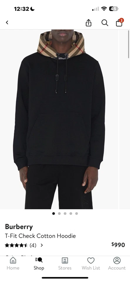 Burberry T Fit Check Cotton Hoodie Small - Image 2 of 3