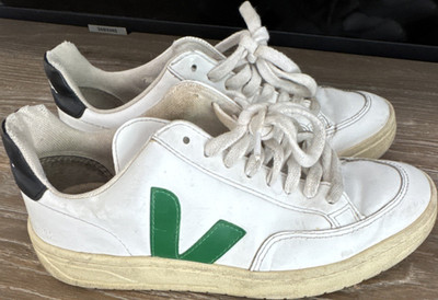 Veja White Green Logo Lace-Up Sneakers Size 6