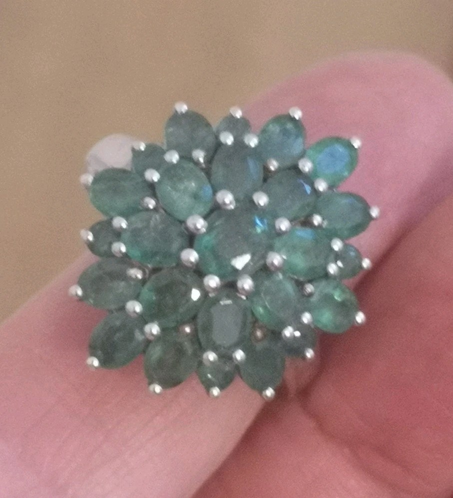 Fabulous Solid Sterling Silver Natural Emerald 3 … - image 2