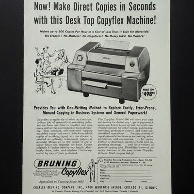 Bruning Copyflex Machine Desk Top Copier Model 100 1956 Vtg Print Ad