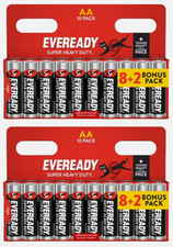 20x AA EVEREADY Zinc Carbon HEAVY DUTY Batteries New R6 1.5V Longest Expiry UK 0.23 per battery
