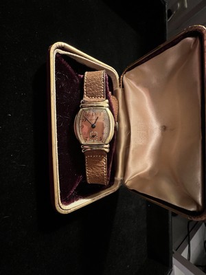 Vintage Rare Dial Delbana 10k RGP Bezel, 15j Mens Wrist Watch With Box! Runs!