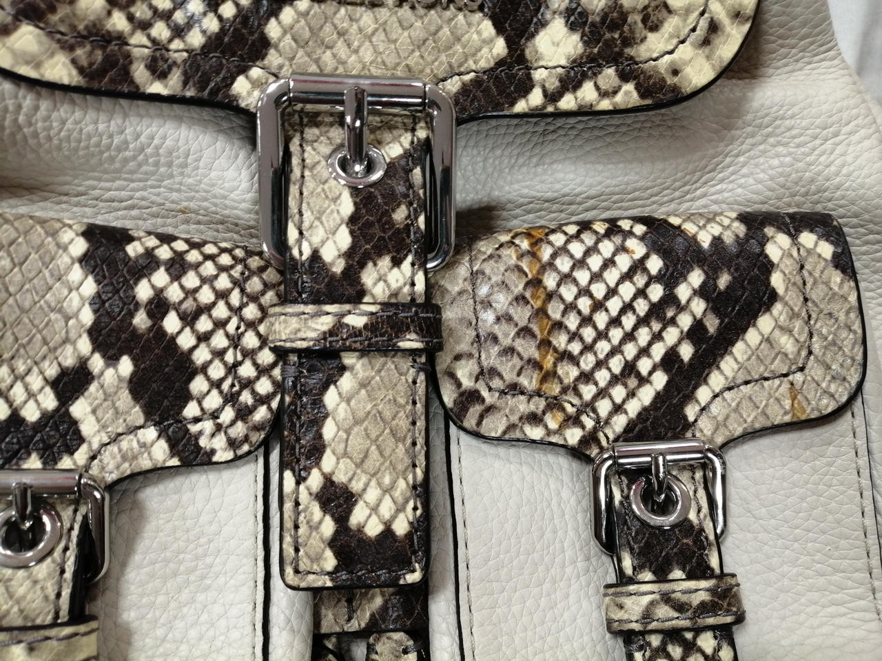 Python Embossed Mini Backpack Michael Kors White … - image 8