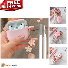 Stylish Pink Silicone Case for AirPods Pro 1st/2nd Gen with Flower Keychain