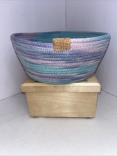 Rope Fabric Bowl Basket Pastel Colors Boho Cottage Easter Handmade  15’5”