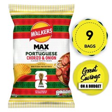 Walkers Crisps MAX Portuguese Chorizo & Onion Sharing Bag Snacks 9 x 140g