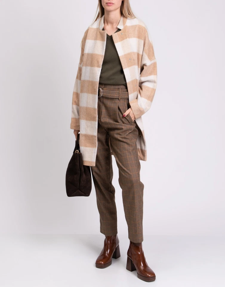 NA-KD Coat EU38 US8 UK12 L Wool Blend Beige Belted Checked Lined High Neck - Image 2 of 4